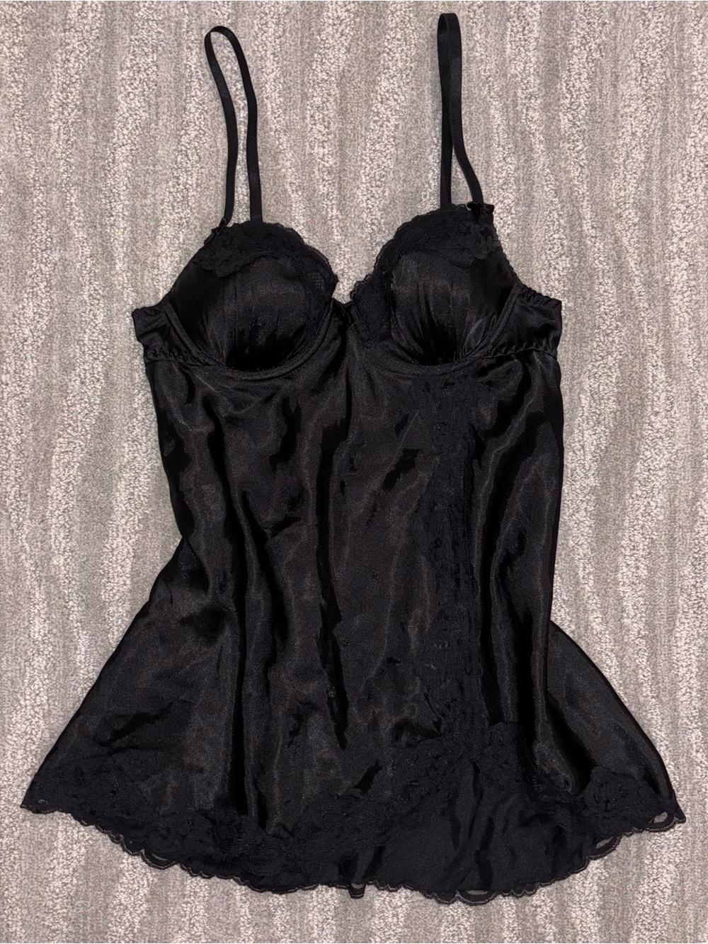 Gilligan & O’Malley Black Satin Babydoll Lace Dark Fairy Y2K Bow Women’s Sz S
